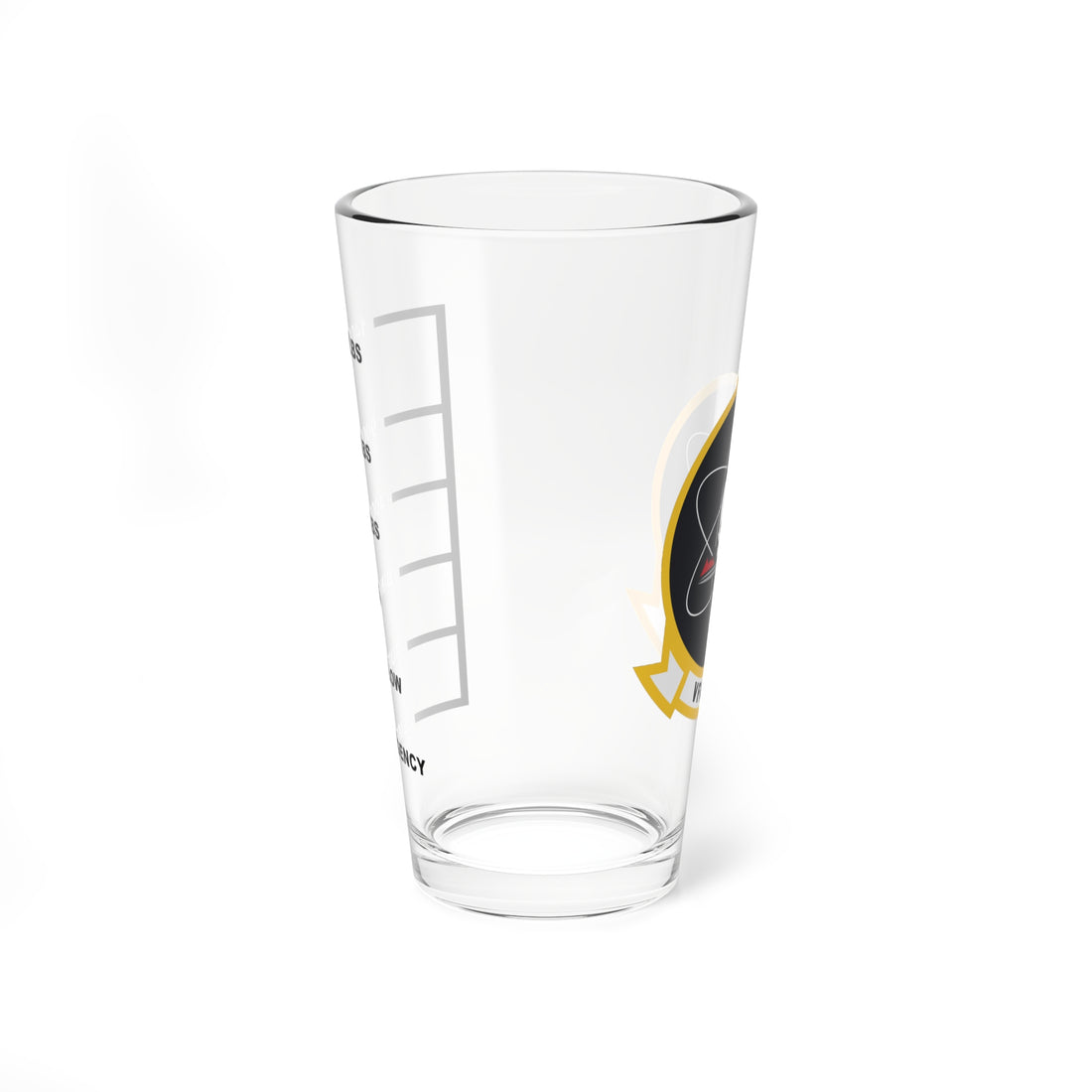VFA-151 "Vigilantes" Fuel Low Pint Glass, Navy Strike Fighter Squadron flying the F/A-18 Hornet