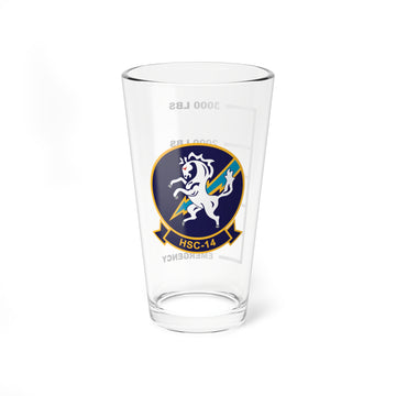 HSC-14 "Chargers" Fuel Low Pint Glass, Navy Helicopter Combat Fleet Support Squadron flying the MH-60S Knight Hawk