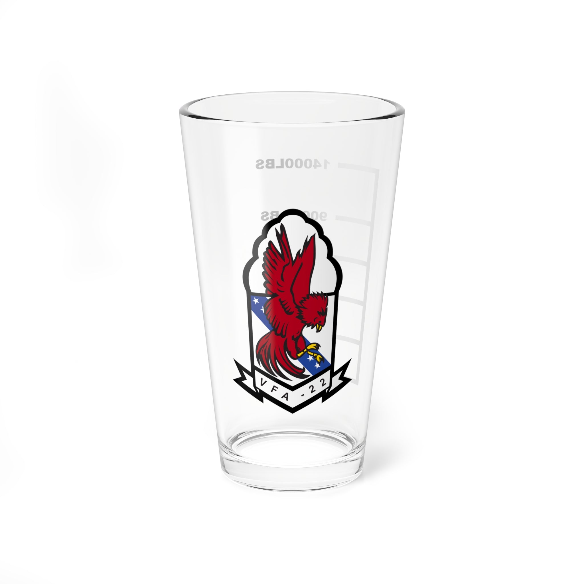 VFA-22 "Fighting Redcocks" AD2 Pint Glass, Navy Strike Fighter Squadron flying the F/A-18 Hornet