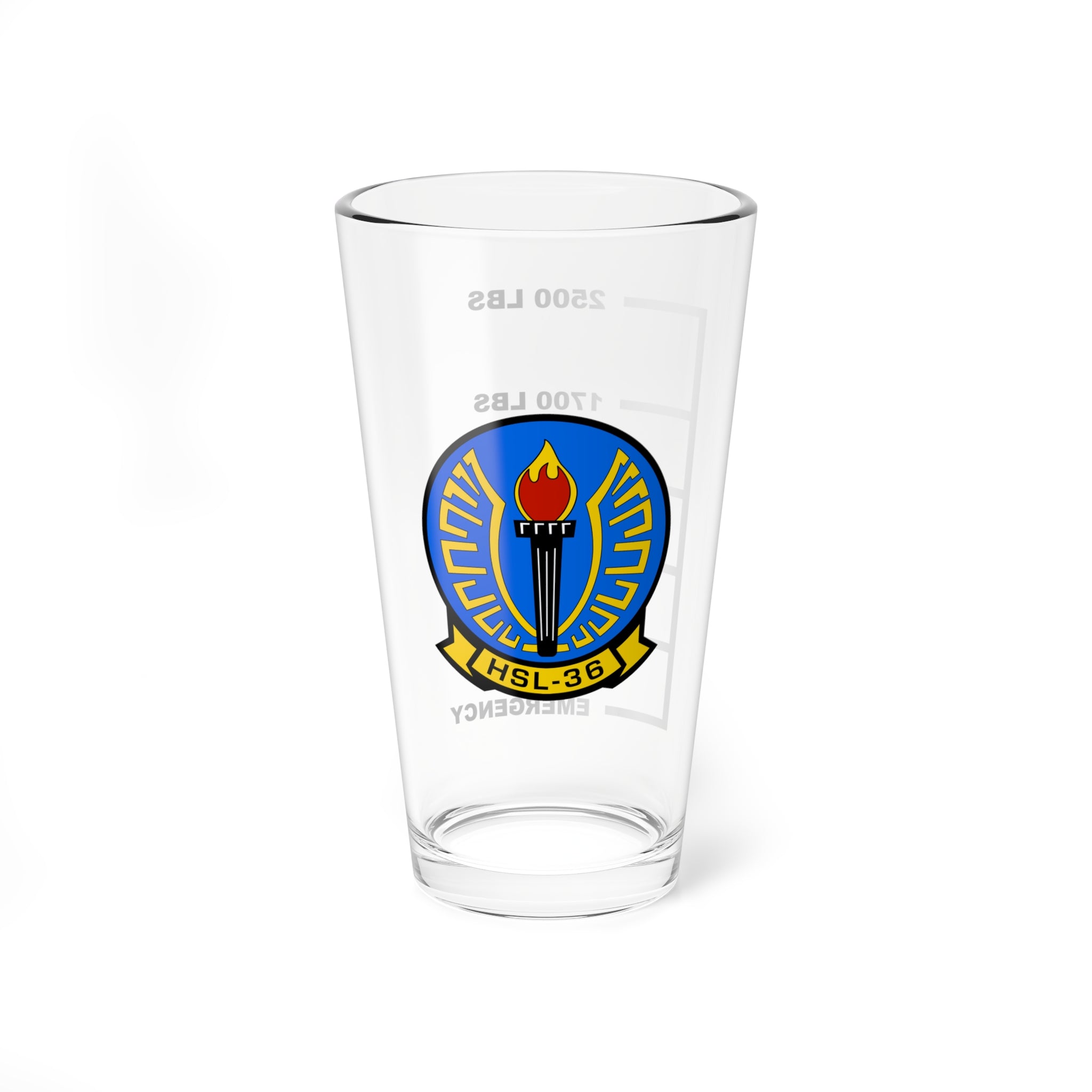 HSL-36 "Lamplighters" Fuel Low Pint Glass, Navy Helicopter ASW Squadron flying the SH-2 Seasprite