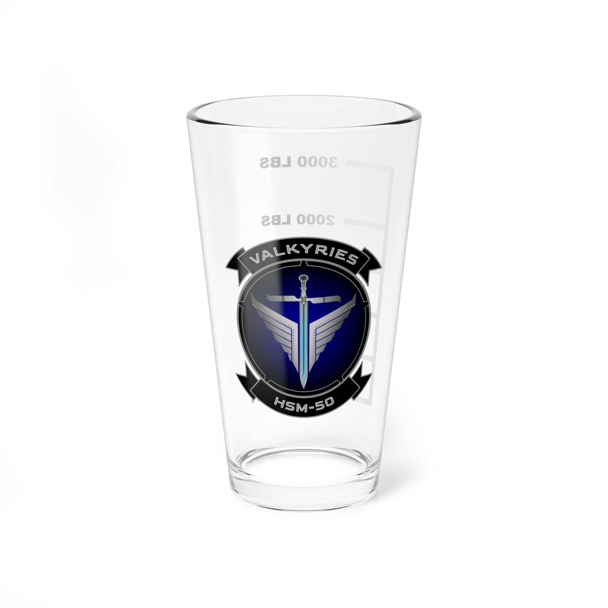 HSM-50 "Valkyries" Fuel Low Pint Glass Mixing Glass, 16oz, Navy Helicopter Maritime Strike Squadron flying the MH-60R
