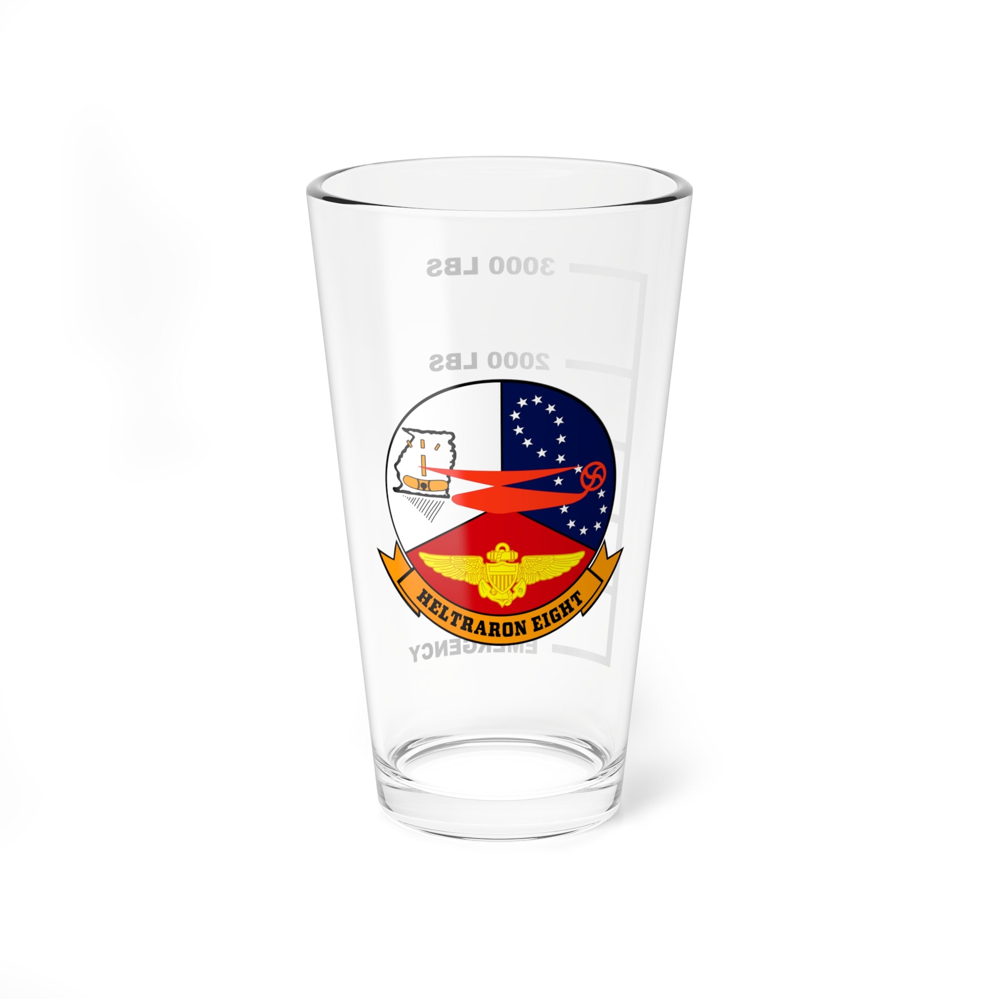 HT-8 "Eight Ballers" Fuel Low Pint Glass Mixing Glass, 16oz, Navy, Aviation, Wings, Veteran, Helicopter, H-60, HSM, HSL