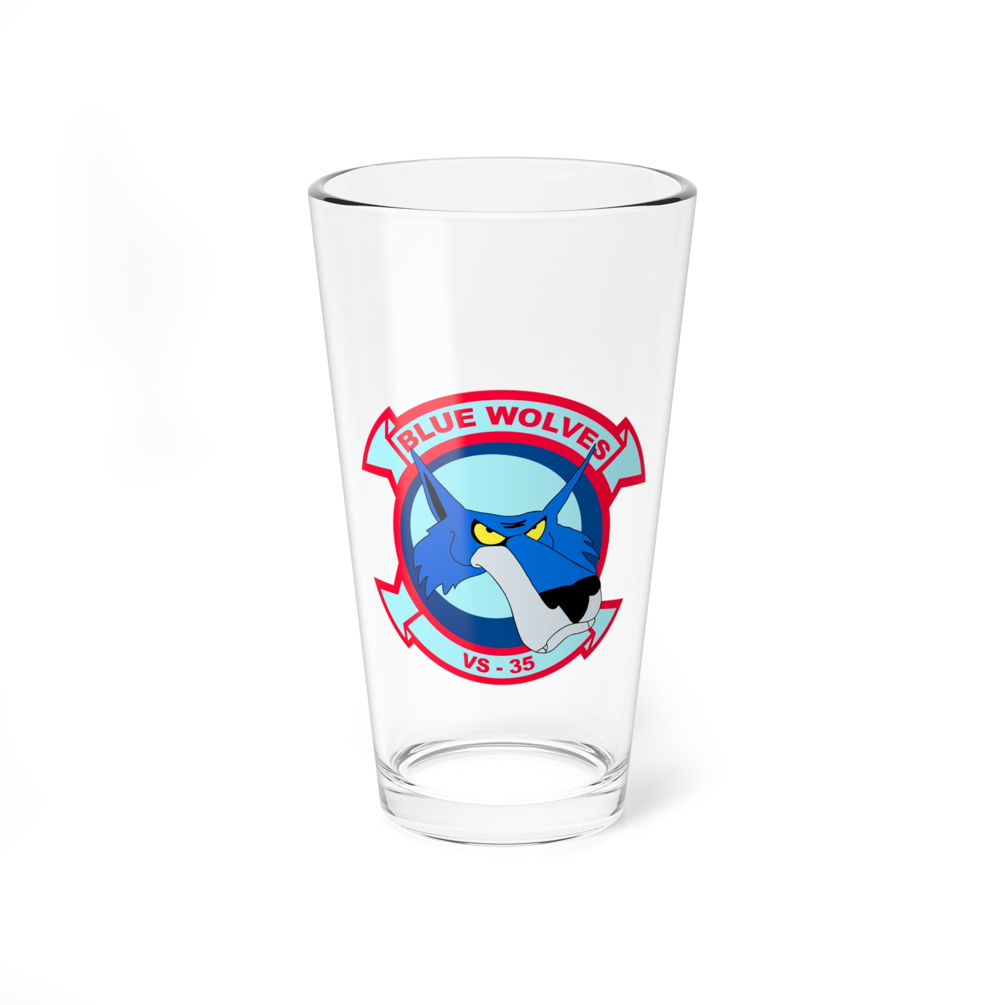 VS-35 "Blue Wolves" Aviator Pint Glass US Navy Sea Control Squadron flying the S-3 Viking for retired and veteran Sailors.