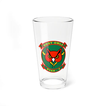 RVAH-9 "Hoot Owls" NFO Pint Glass, Navy Reconnaissance Attack (Heavy) Squadron flying the A-5 Vigilante