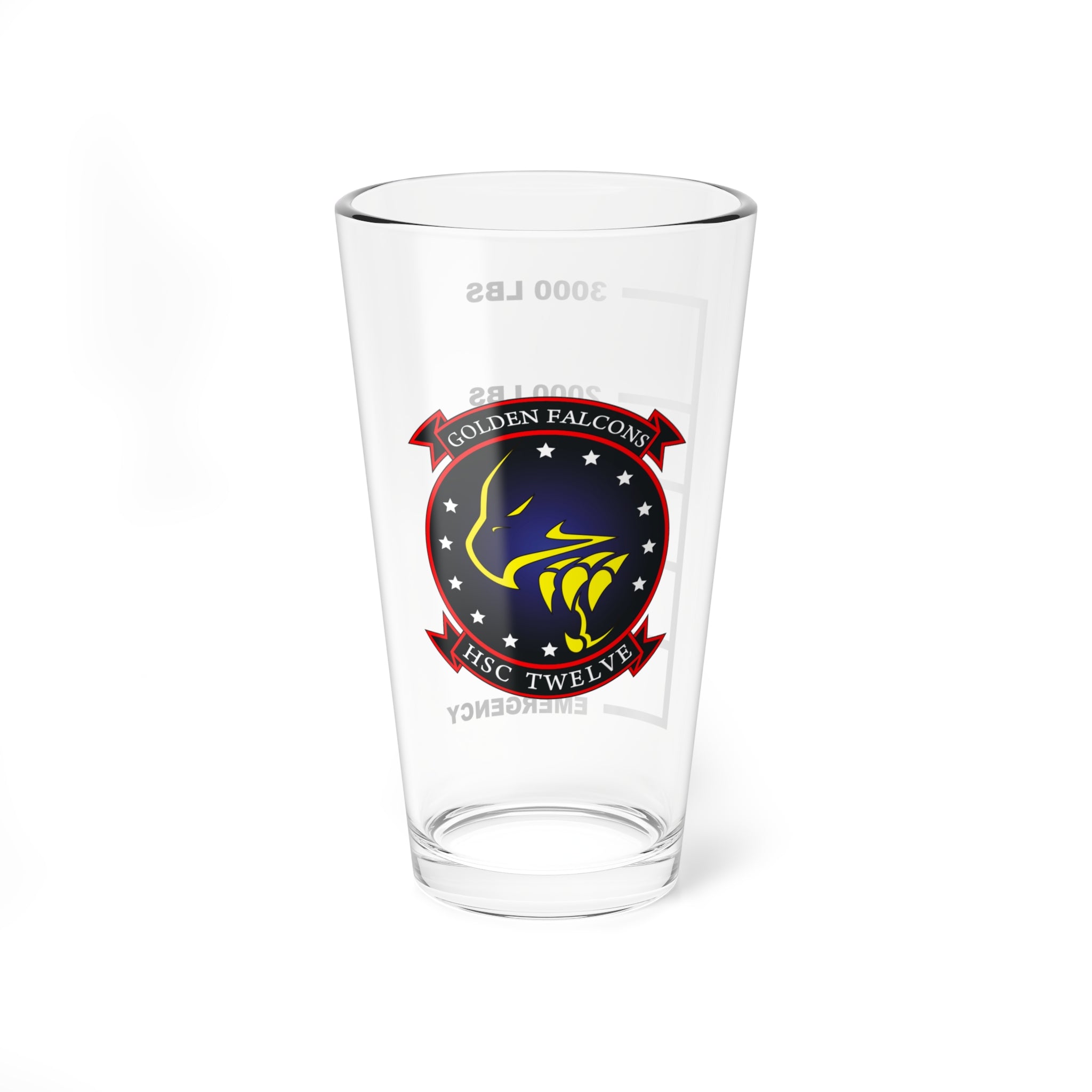 HSC-12 "Golden Falcons" Fuel Low Pint Glass, Navy Helicopter Combat Fleet Support Squadron flying the MH-60S Knight Hawk