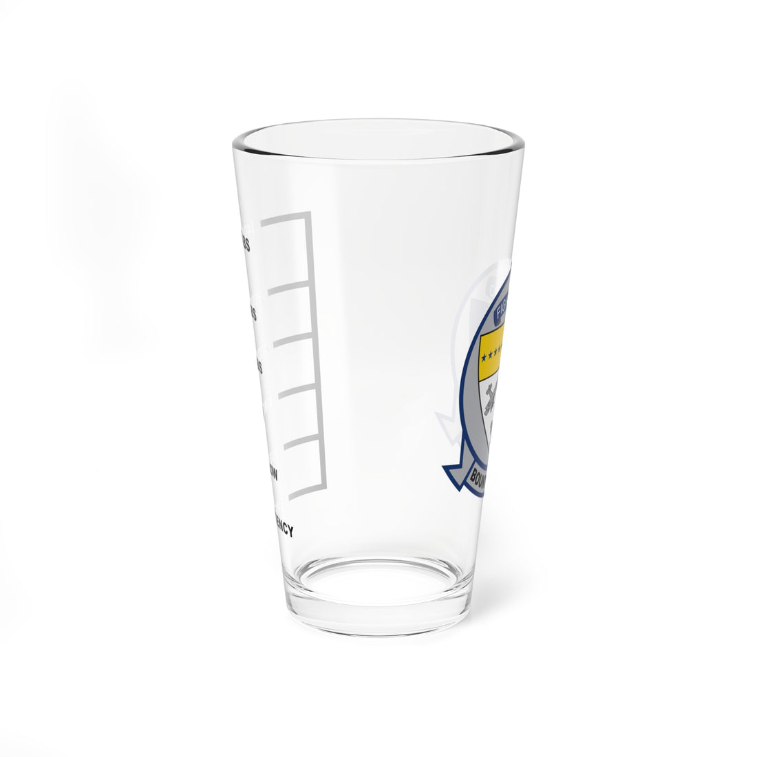 VFA-2 "Bounty Hunters" Fuel Low Pint Glass, Navy Strike Fighter Squadron flying the F/A-18 Hornet