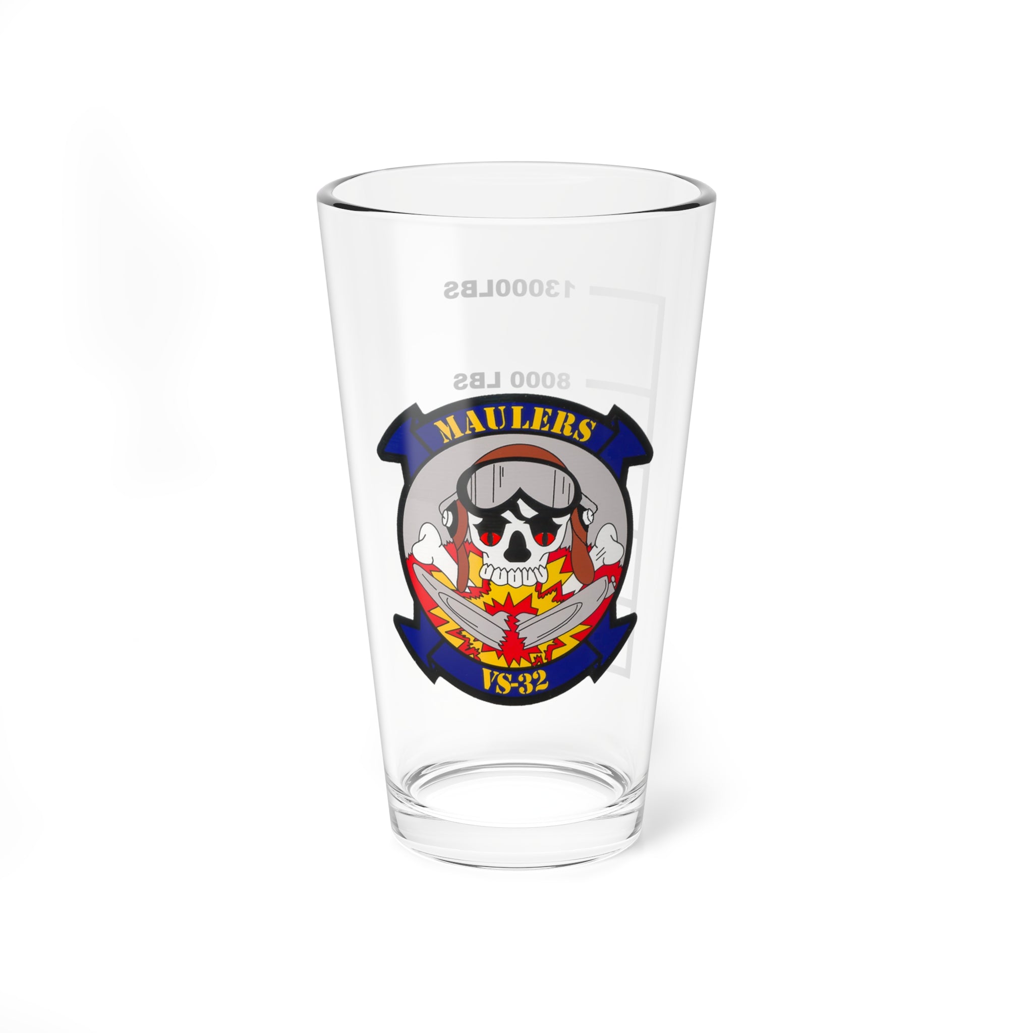 VS-32 "Maulers" Skull Patch Pint Glass US Navy Sea Control Squadron flying the S-3 Viking