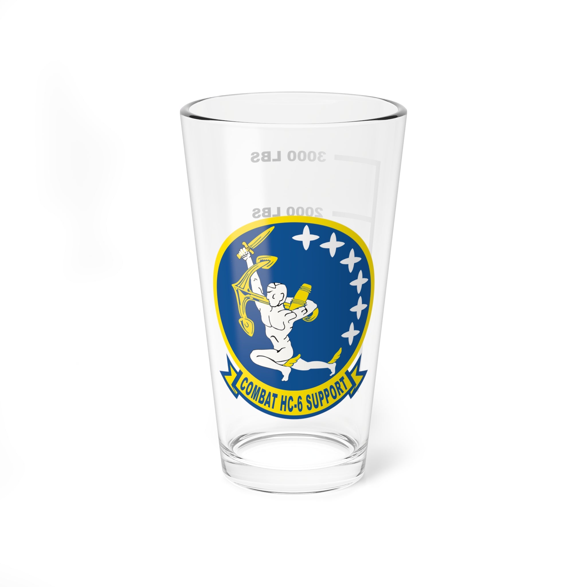 HC-6 "Chargers" Fuel Low Pint Glass, Navy Helicopter Fleet Support Squadron flying the CH-46 Sea Knight