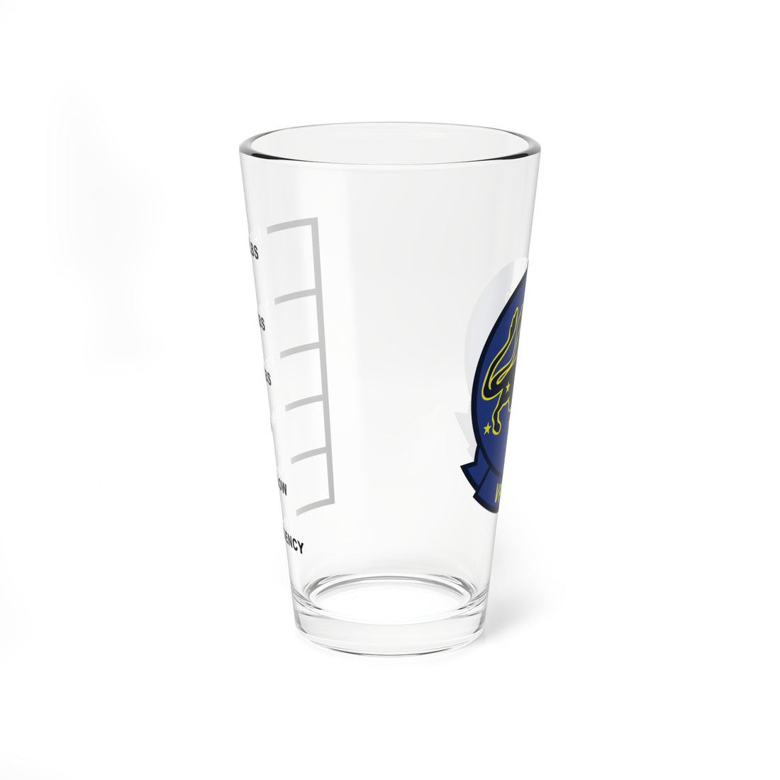 VFA-213 "Blacklions" Fuel Low Pint Glass, Navy Strike Fighter Squadron flying the F/A-18 Hornet