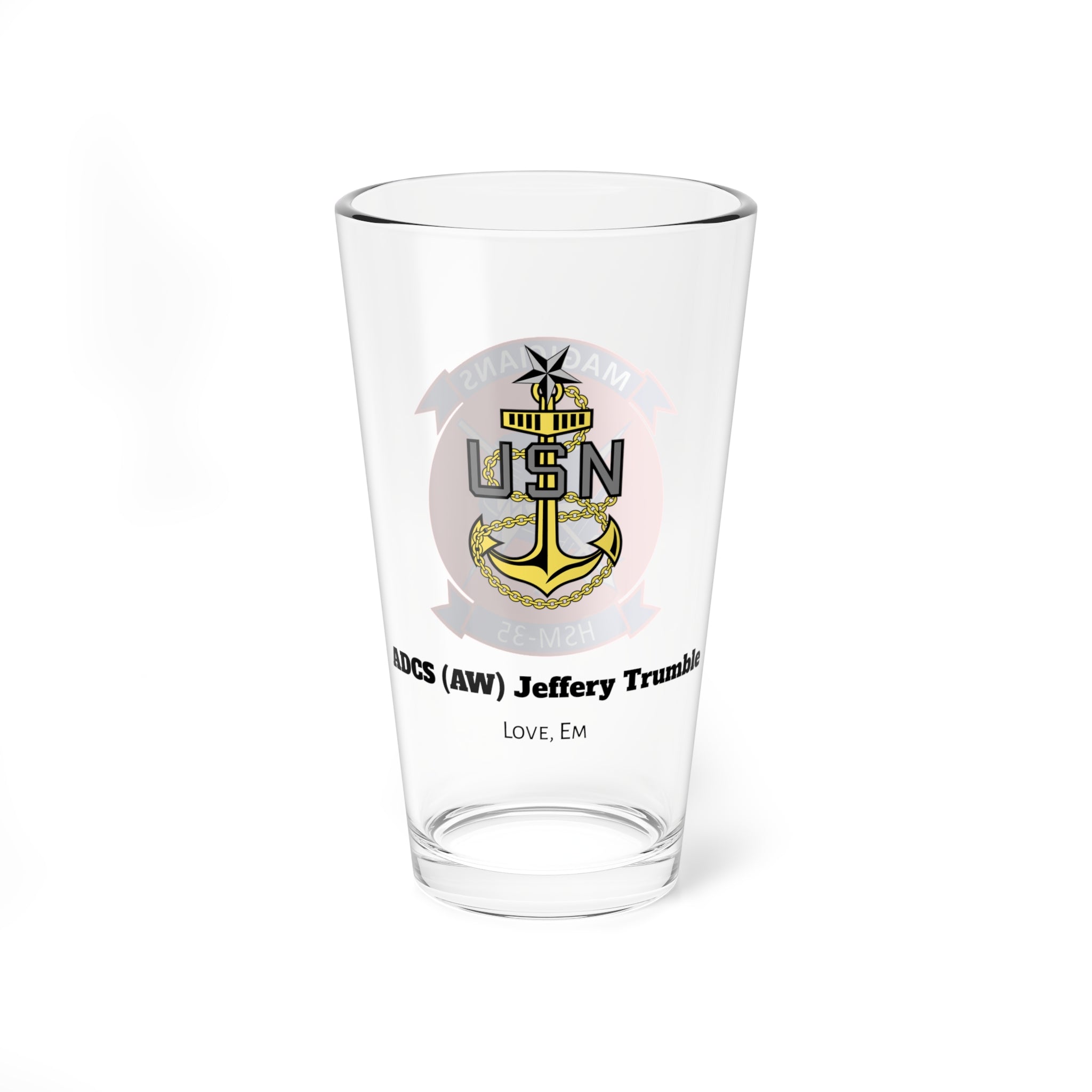 Personalized HSM-35 "Magicians" ADCS Trumble Pint Glass, 16oz, Navy Helicopter Maritime Strike Squadron flying the MH-60R