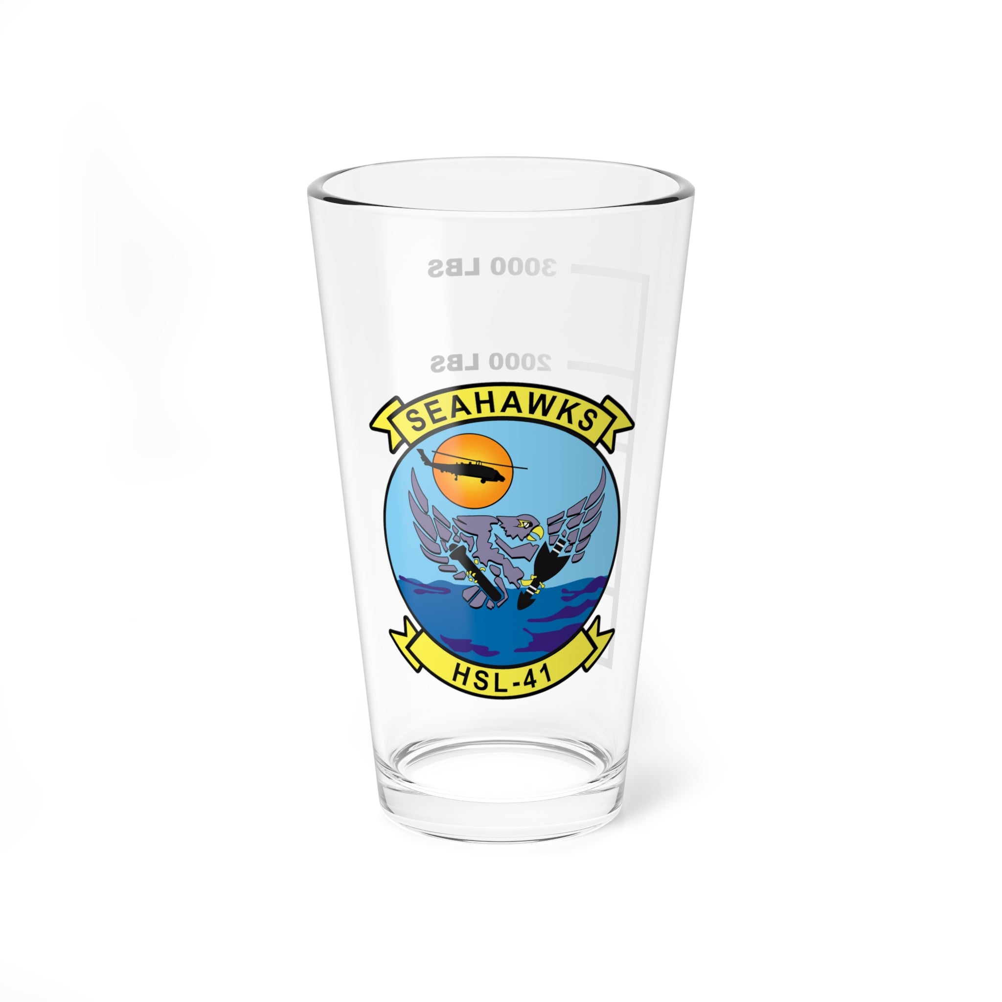 HSL-41 "Seahawks" Fuel Low Pint Glass, Navy Maritime Strike and ASW Helicopter Squadron flying the SH-60B Seahawk
