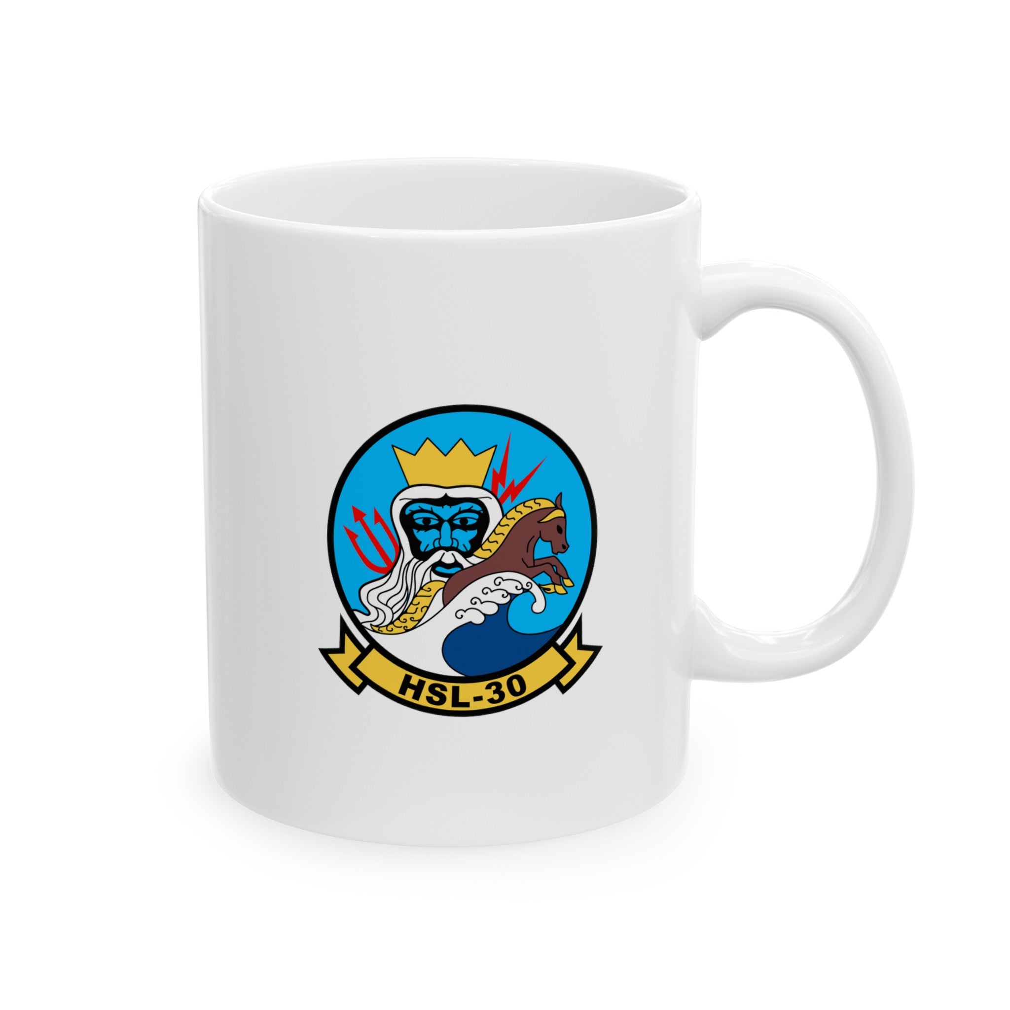 HSL-34 "Neptune's Horsemen" Squadron Logo and SH-2 Profile Coffee Mug, Navy Helicopter ASW Squadron Light flying the SH-2 Seasprite
