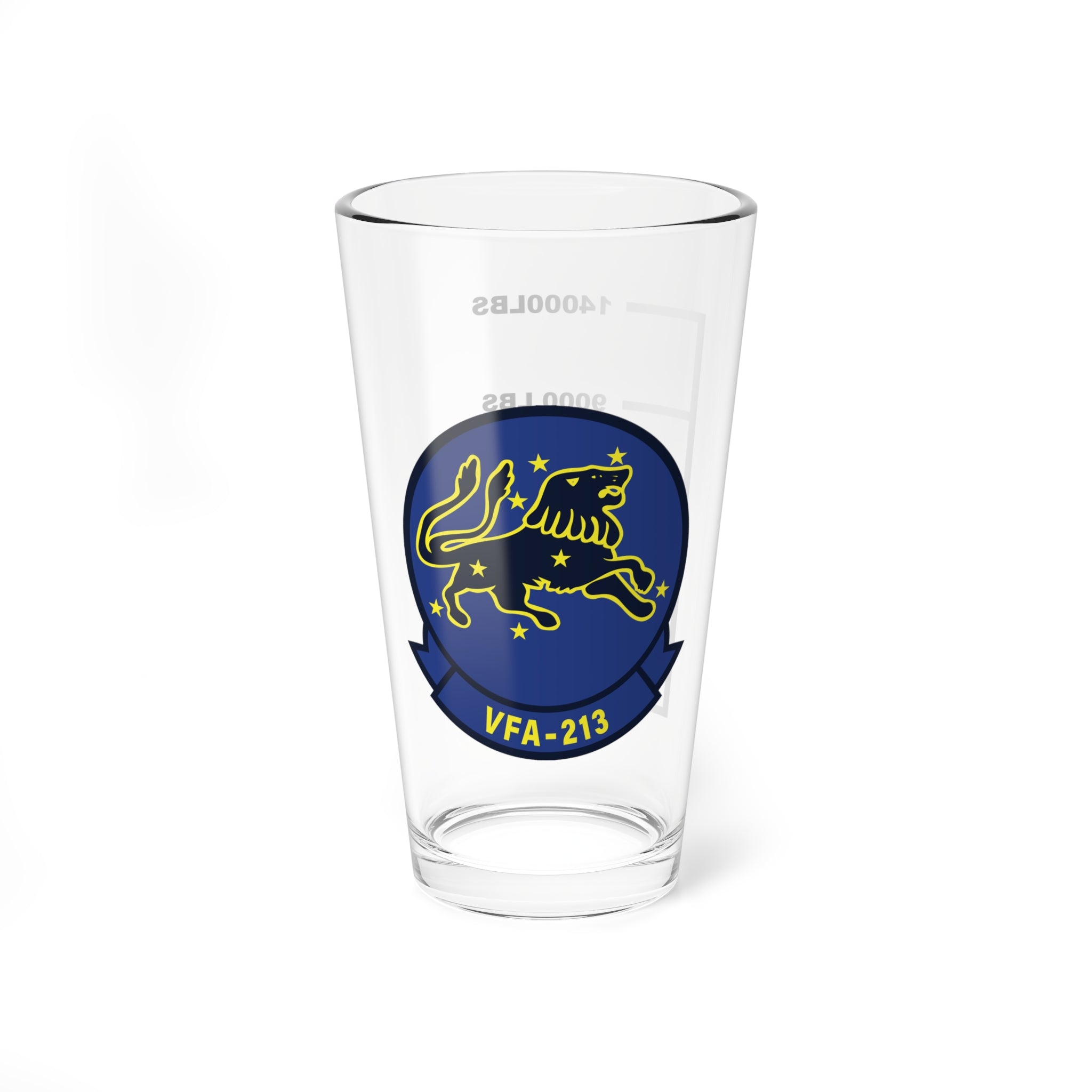 VFA-213 "Blacklions" Fuel Low Pint Glass, Navy Strike Fighter Squadron flying the F/A-18 Hornet