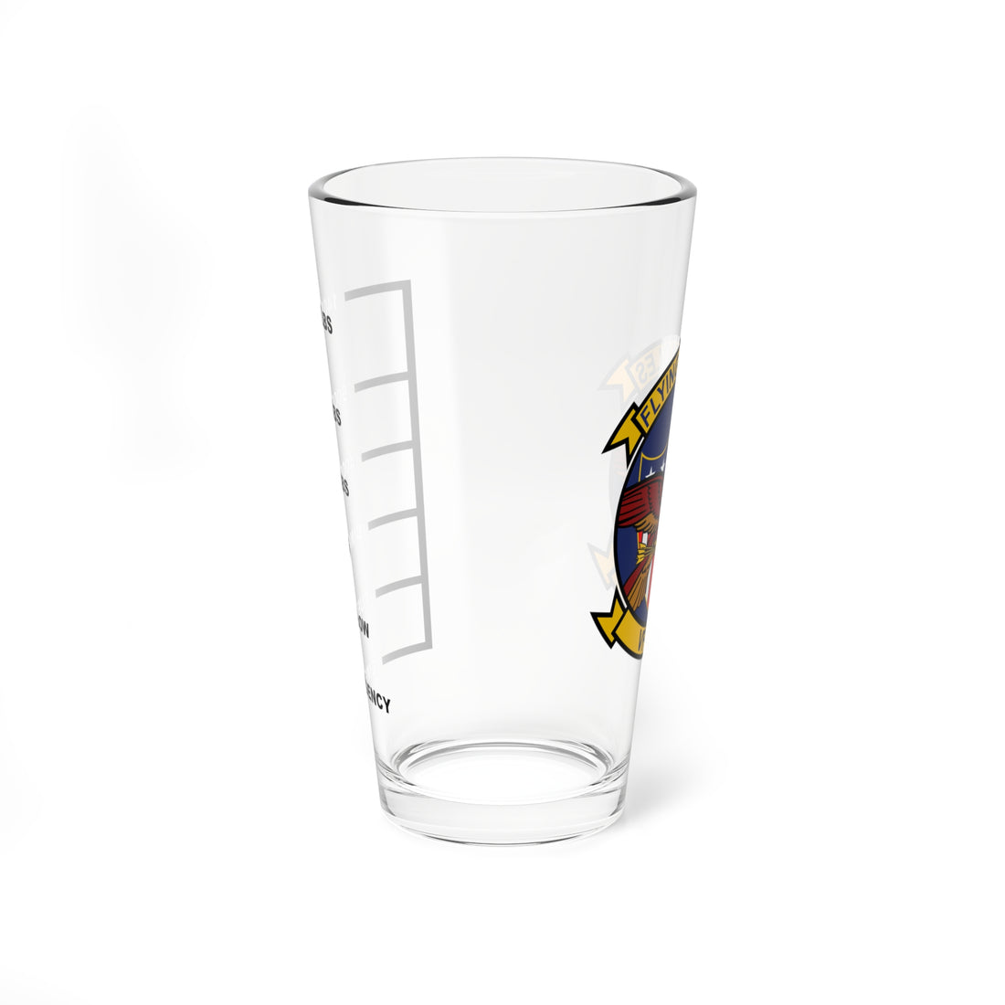 VFA-122 "Flying Eagles" Fuel Low Pint Glass, Navy Strike Fighter Squadron flying the F/A-18 Hornet
