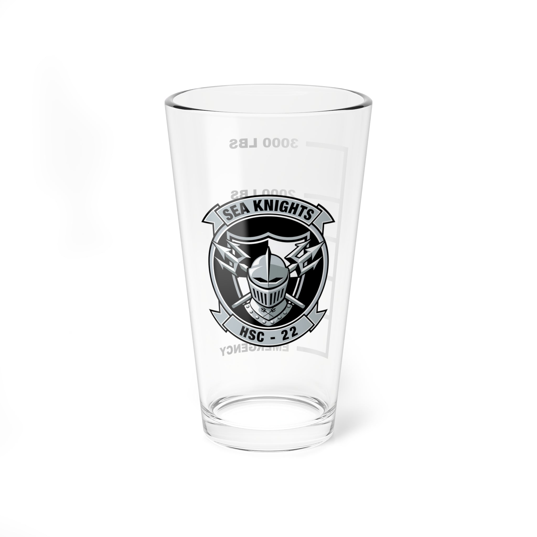 HSC-22 "Sea Knights" Fuel Low Pint Glass, Navy Helicopter Combat Support Squadron flying the MH-60S Knight Hawk