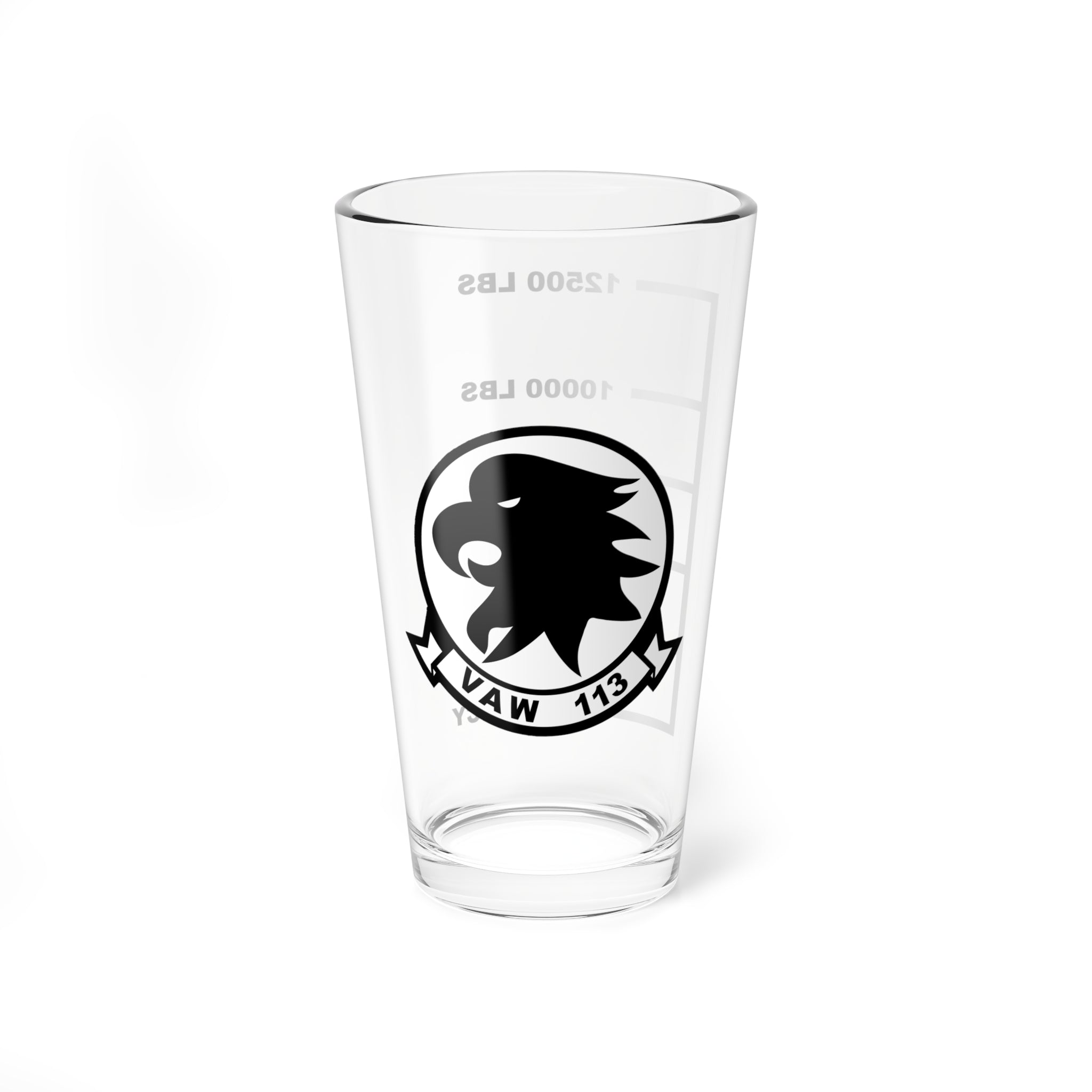 VAW-113 "Black Eagles"  Fuel Low Pint Glass, 16oz, Navy Airborne Early Warning Squadron Flying the E-2 Hawkeye