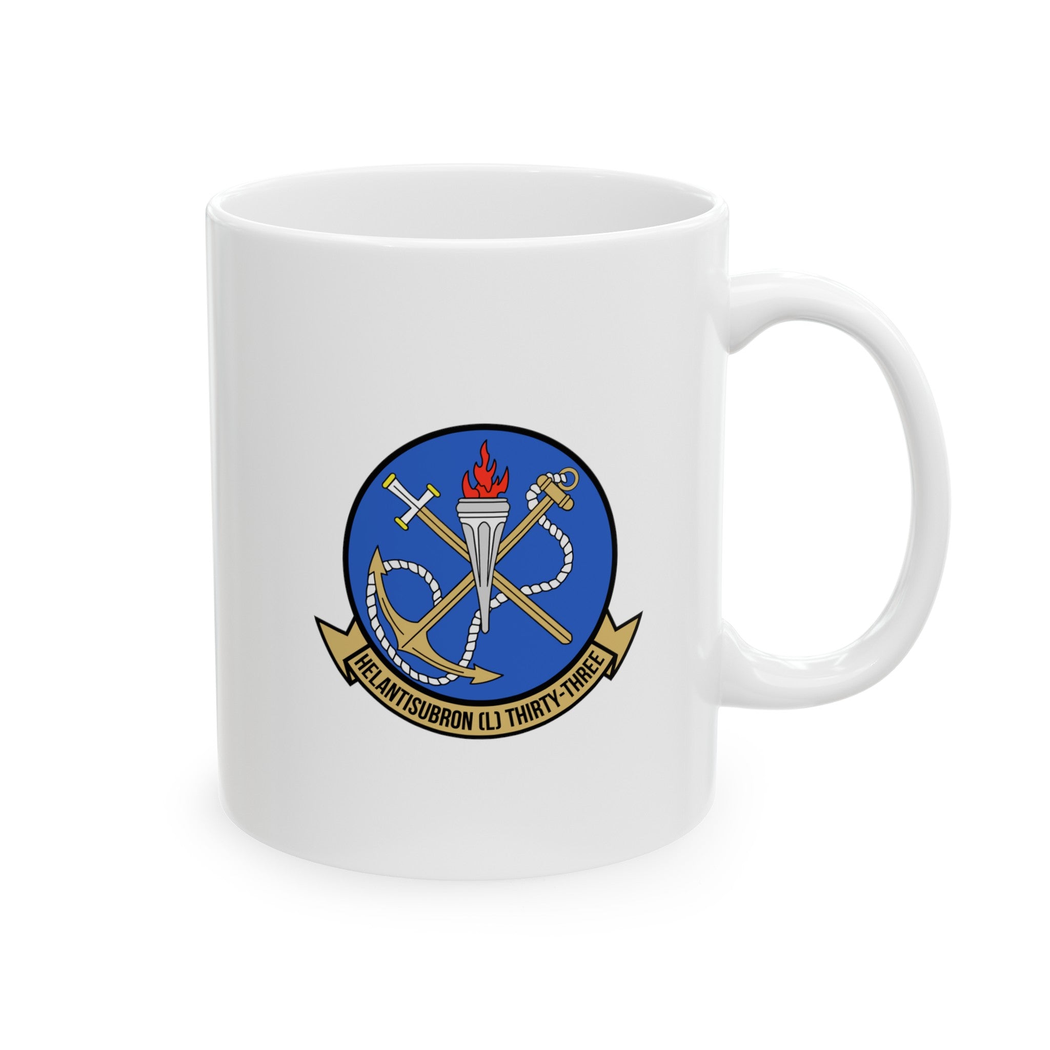 HSL-33 "Seasnakes" Squadron Logo and SH-2 Profile 10oz. Coffee Mug, Navy Helicopter ASW Squadron Light flying the SH-2 Seasprite