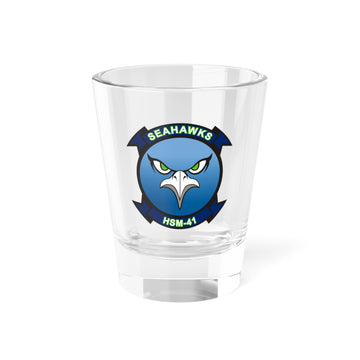 HSM-41 "Seahawks" Shot Glass, Navy West Coast Helicopter Maritime Strike Training Squadron flying the MH-60R Seahawk