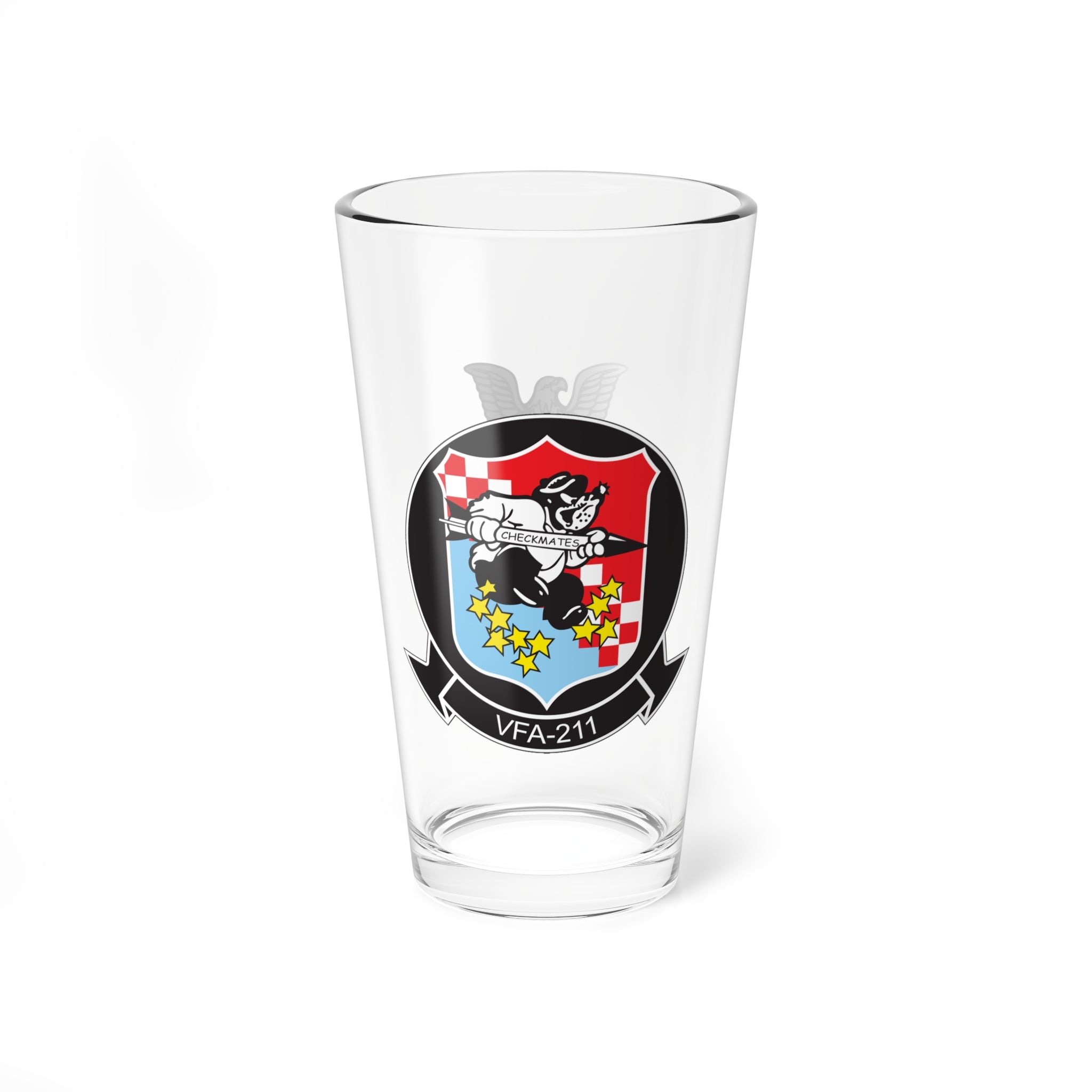 VFA-211 "Fighting Checkmates" AD2 Pint Glass, Navy Strike Fighter Squadron flying the F/A-18 Hornet