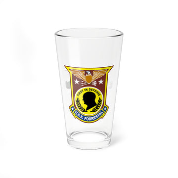 USS Forrestal Pint Glass with the Enlisted Surface Warfare Specialist (ESWS) Pin