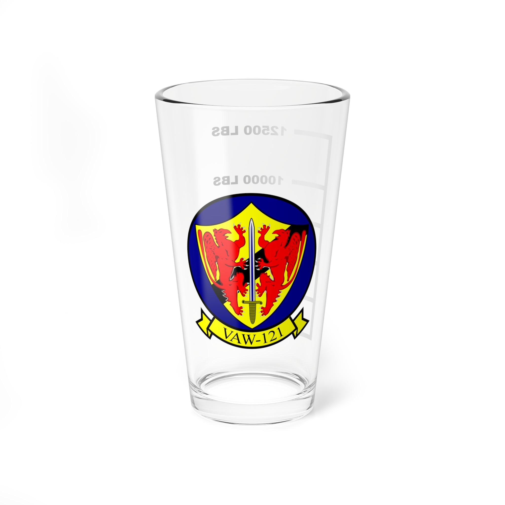 VAW-121 "Blue Tails"  Fuel Low Pint Glass, 16oz, Navy Airborne Command and Control Squadron Flying the E-2 Hawkeye