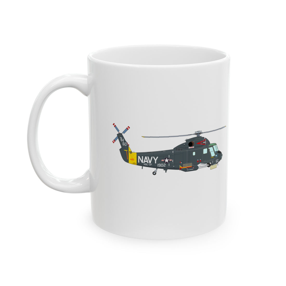 HSL-37 "Easyriders" Squadron Logo and SH-2 Profile Ceramic Mug - Navy, Aviation, helicopter, Aviator, Aircrewman, Kaman