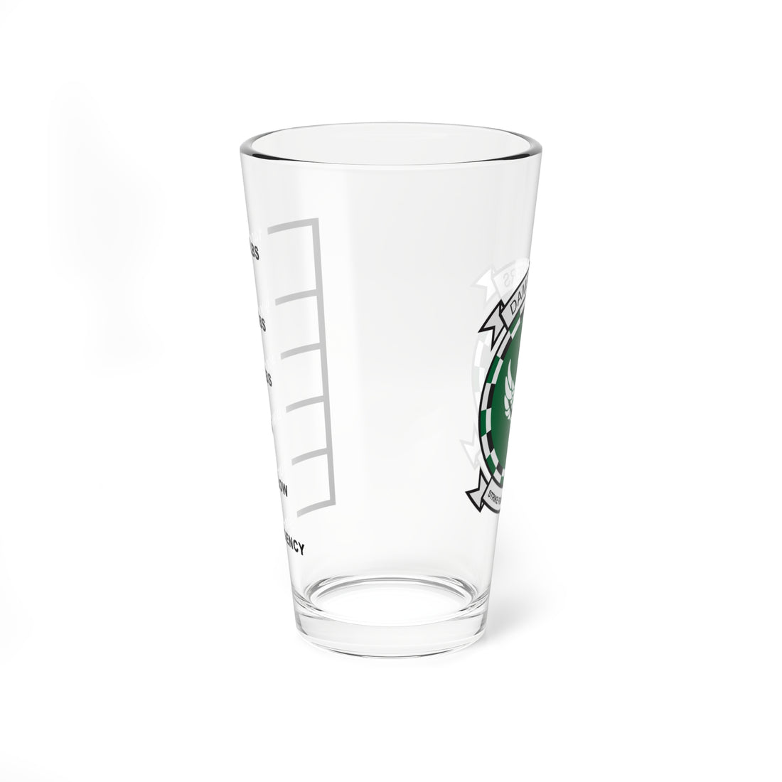 VFA-195 "Dambusters" Fuel Low Pint Glass, Navy Strike Fighter Squadron flying the F/A-18 Hornet