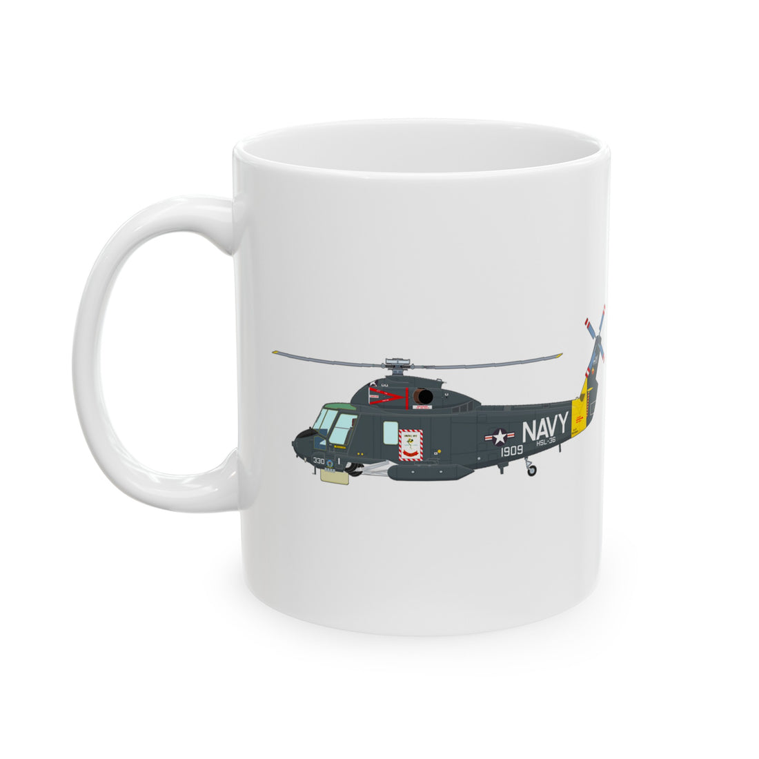 HSL-36 "Lamplighters" Squadron Logo and SH-2 Profile Ceramic Mug - Navy, Aviation, helicopter, Aviator, Aircrewman, Kaman