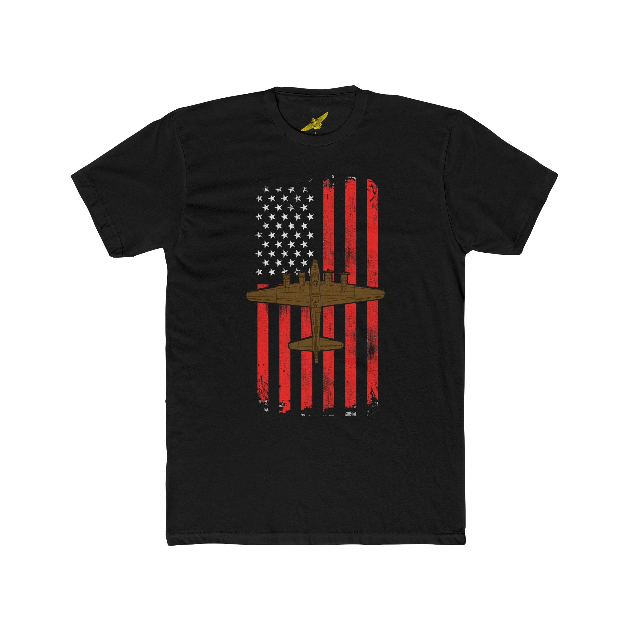 B-17 Flying Fortress Patriotic Flag Men's Cotton Crew Tee, US Army Air Force Strategic Bomber from WWII
