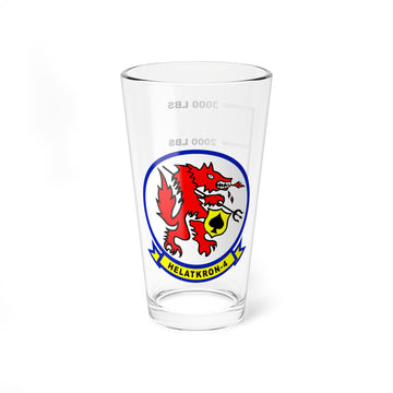 HCS-4 "Red Wolves" Fuel Low Pint Glass, Helicopter Attack Light Naval Aviation, Wings, Veteran, Vietnam, HH-60H