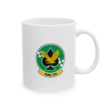 HSL-34 "Greencheckers" Squadron Logo and SH-2 Profile Coffee Mug, Navy Helicopter ASW Squadron Light flying the SH-2 Seasprite