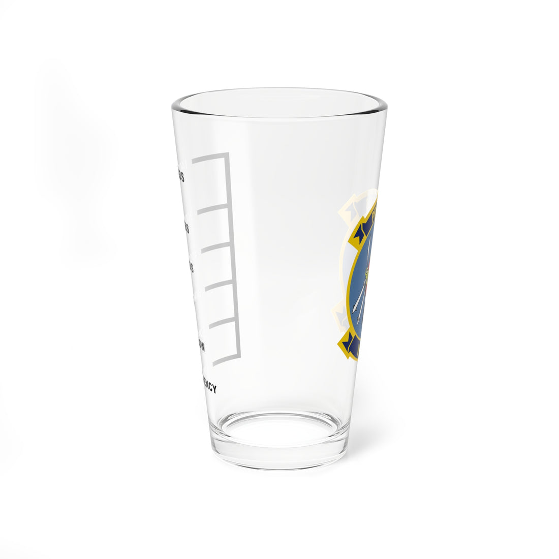 VFA-132 "Privateers" Fuel Low Pint Glass, Navy Strike Fighter Squadron flying the F/A-18 Hornet