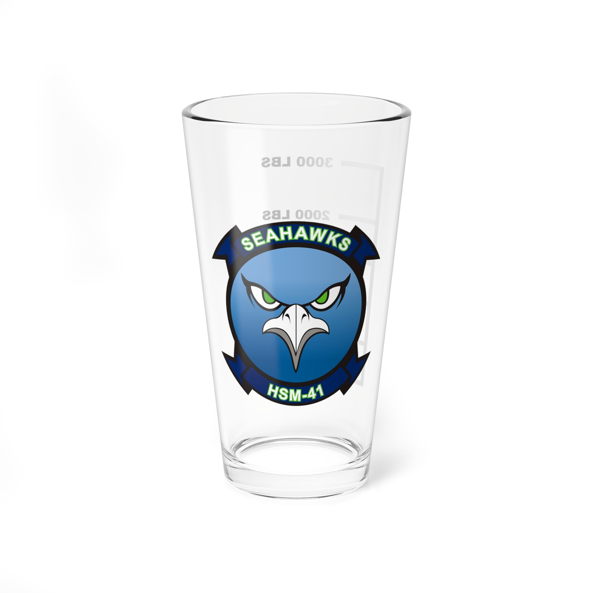 HSM-41 "Seahawks" Fuel Low Pint Glass, 16oz, Navy Helicopter Maritime Strike Replacement Squadron flying the MH-60R