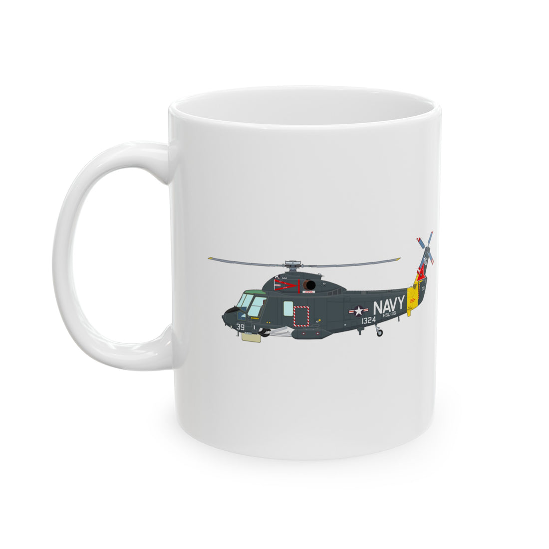 HSL-35 "Magicians" Squadron Logo and SH-2 Profile Coffee Mug, Navy Helicopter ASW Squadron flying the SH-2 Seasprite