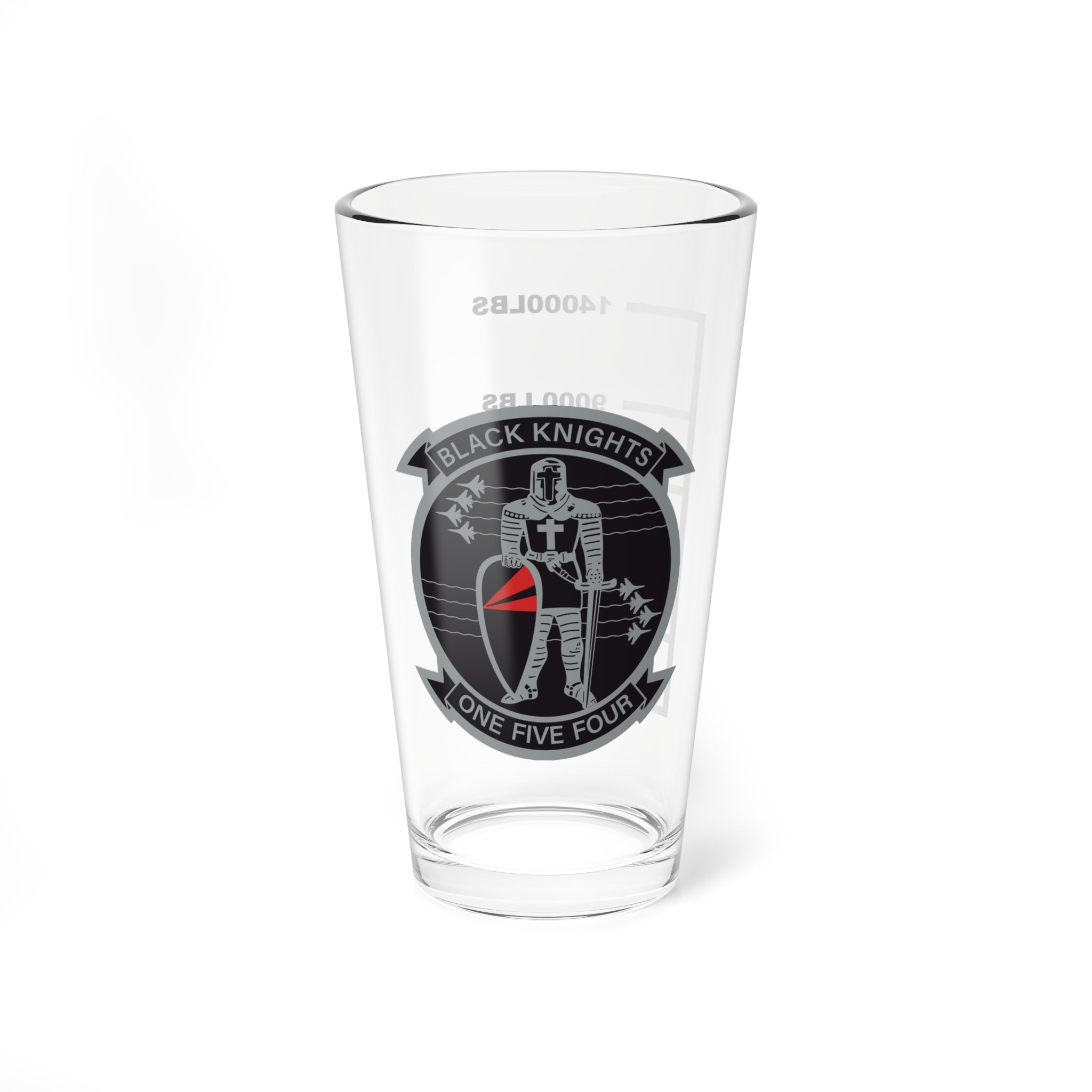VFA-154 "Black Knights" Fuel Low Pint Glass, Navy Strike Fighter Squadron flying the F/A-18 Hornet
