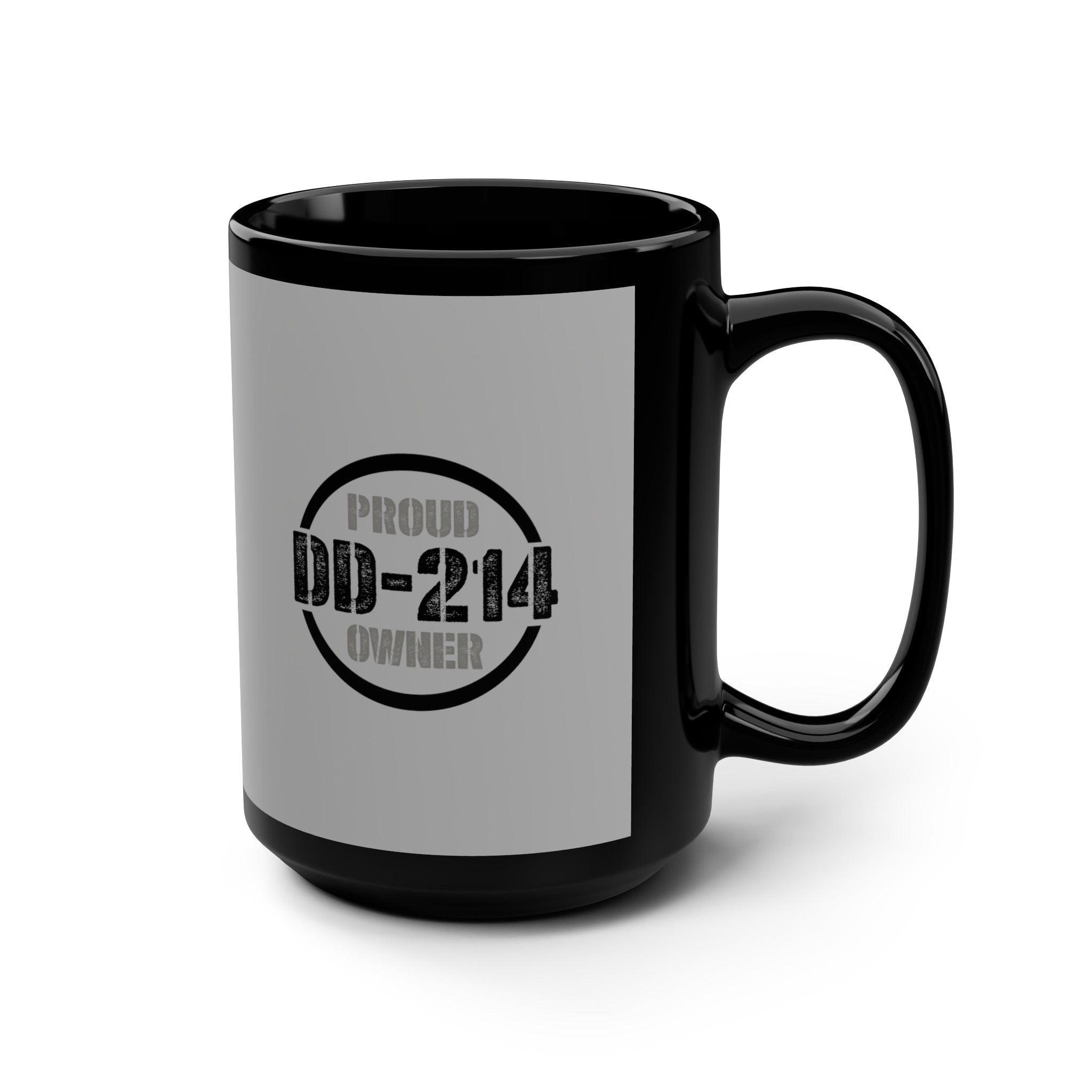 DD-214 Proud Owner Black 15oz Coffee Mug, Veteran and Retired