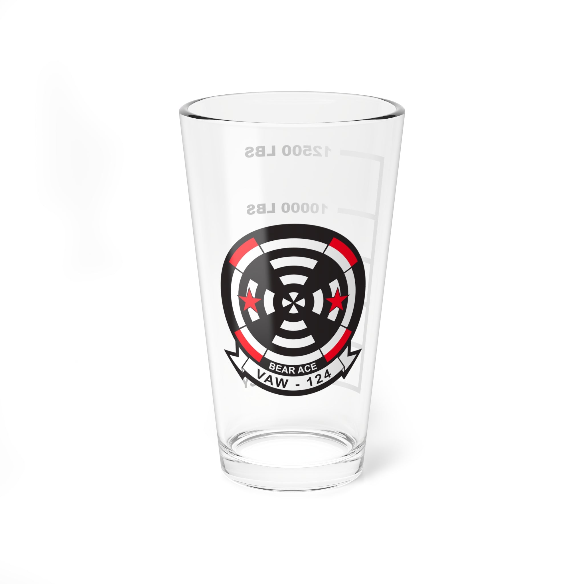 VAW-124 "Bear Aces"  Fuel Low Pint Glass, 16oz, Navy Airborne Command and Control Squadron Flying the E-2 Hawkeye