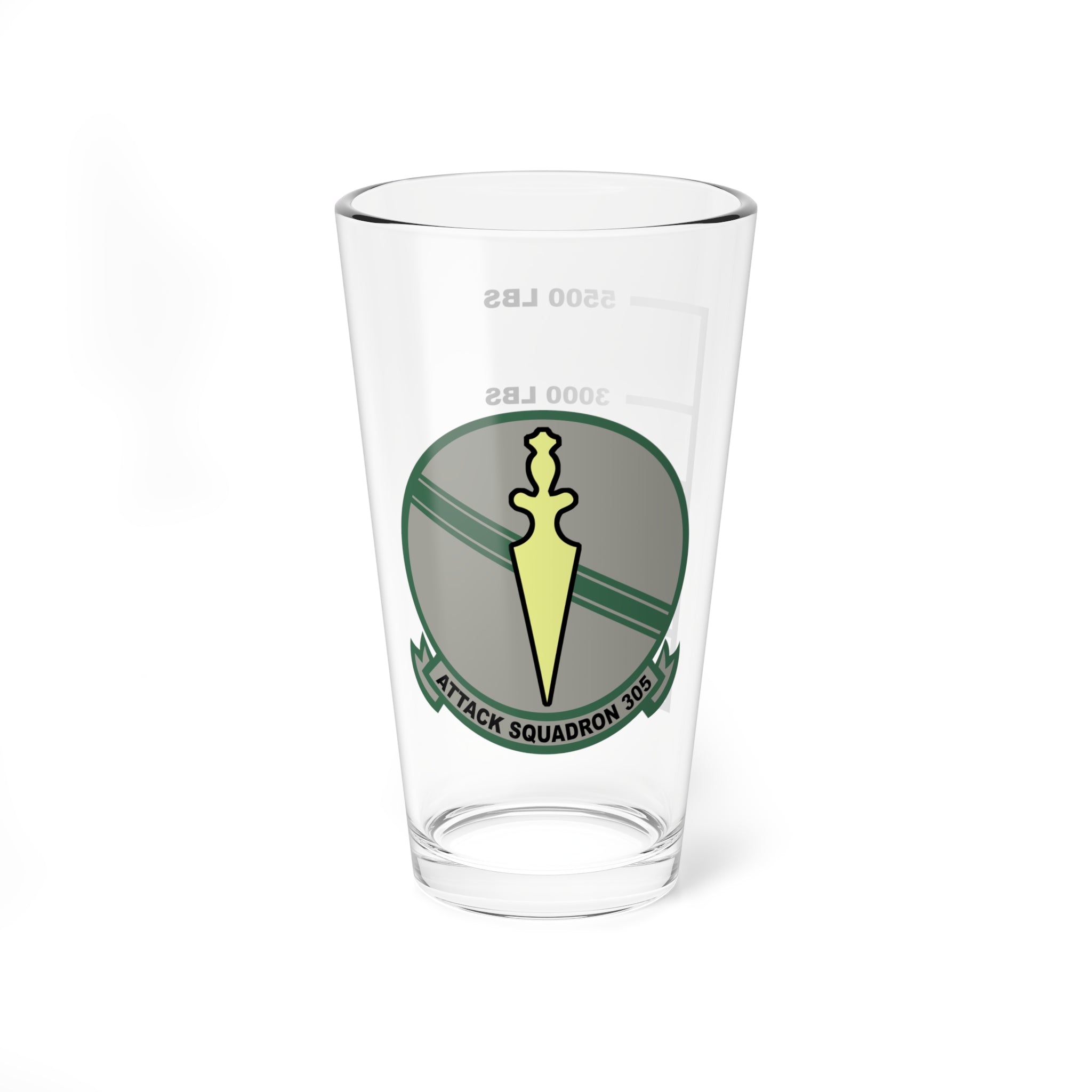 VA-305 "Hackers"  (GREEN) Fuel Low Pint Glass, US Navy Attack Squadron Flying the A-4 Skyhawk
