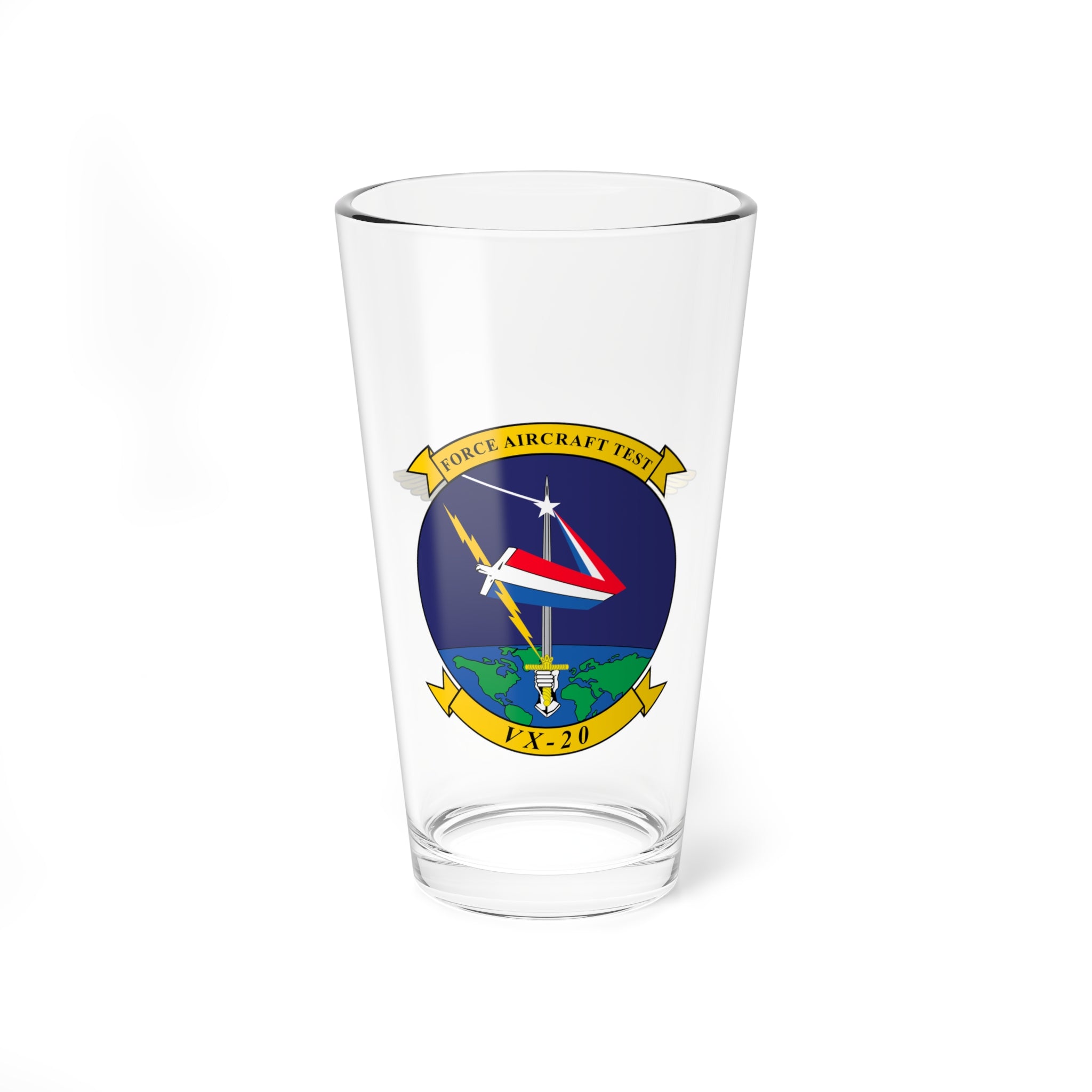 VX-20 "Force" NFO Pint Glass, 16oz, Navy Test and Evaluation Squadron flying Multiple Aircraft