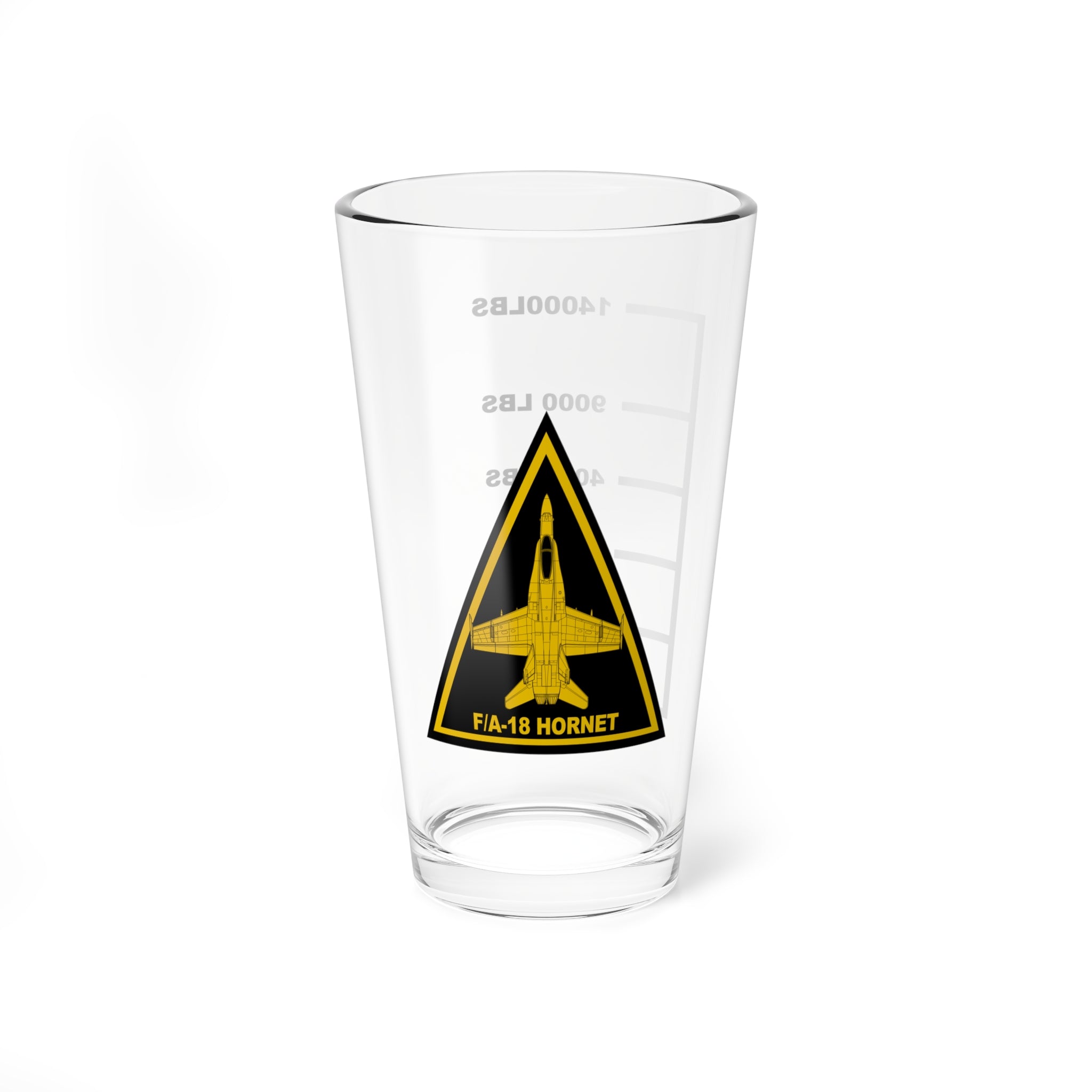 F-18 Hornet Logo Fuel Low Pint Glass, Navy / Marine Corps Strike Fighter (VFA) Aircraft