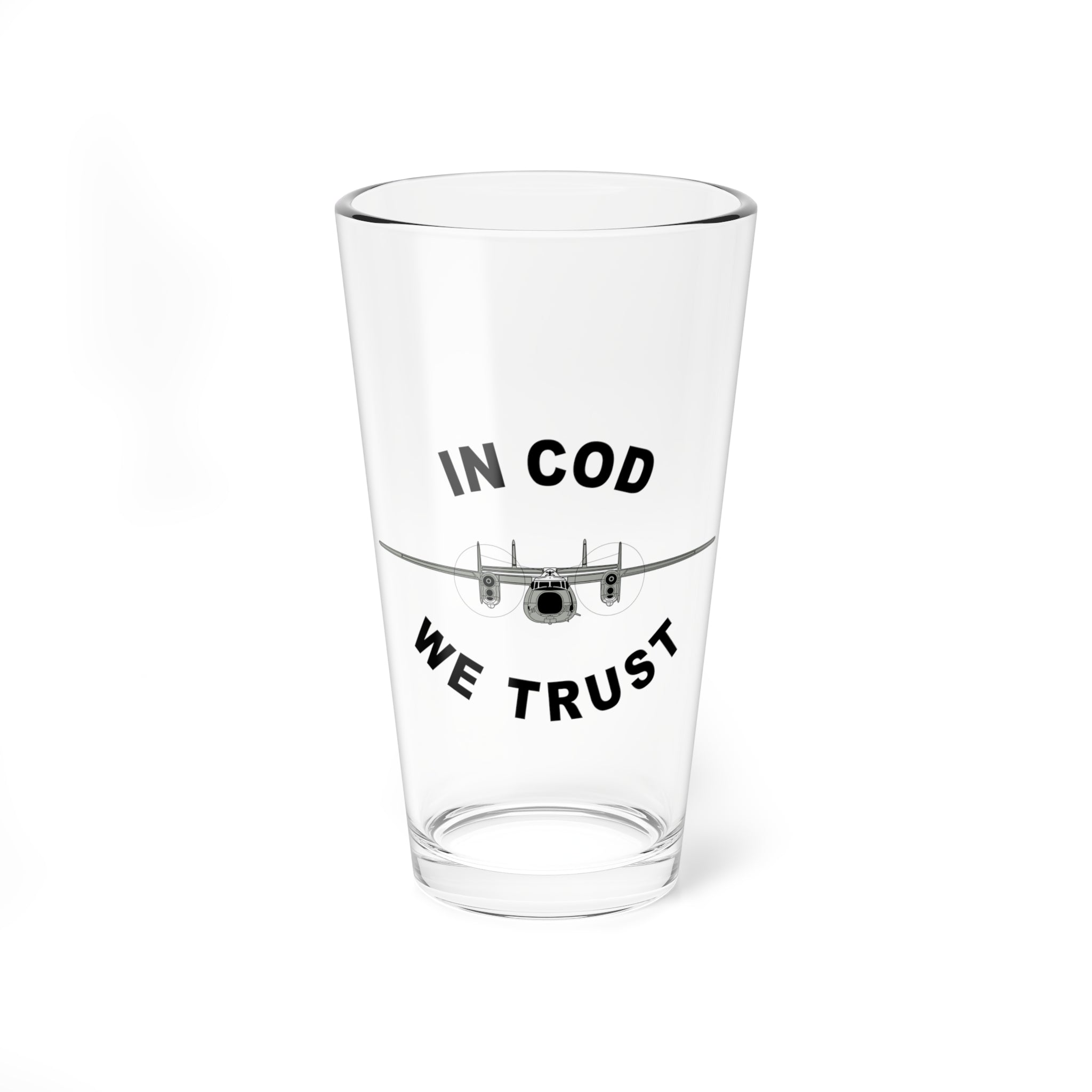 C-2 "Greyhound" IN COD WE TRUST Pint Glass, Navy Carrier Onboard Delivery Aircraft